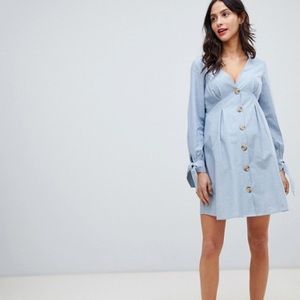 Chambray Tie- Sleeve Maternity Dress